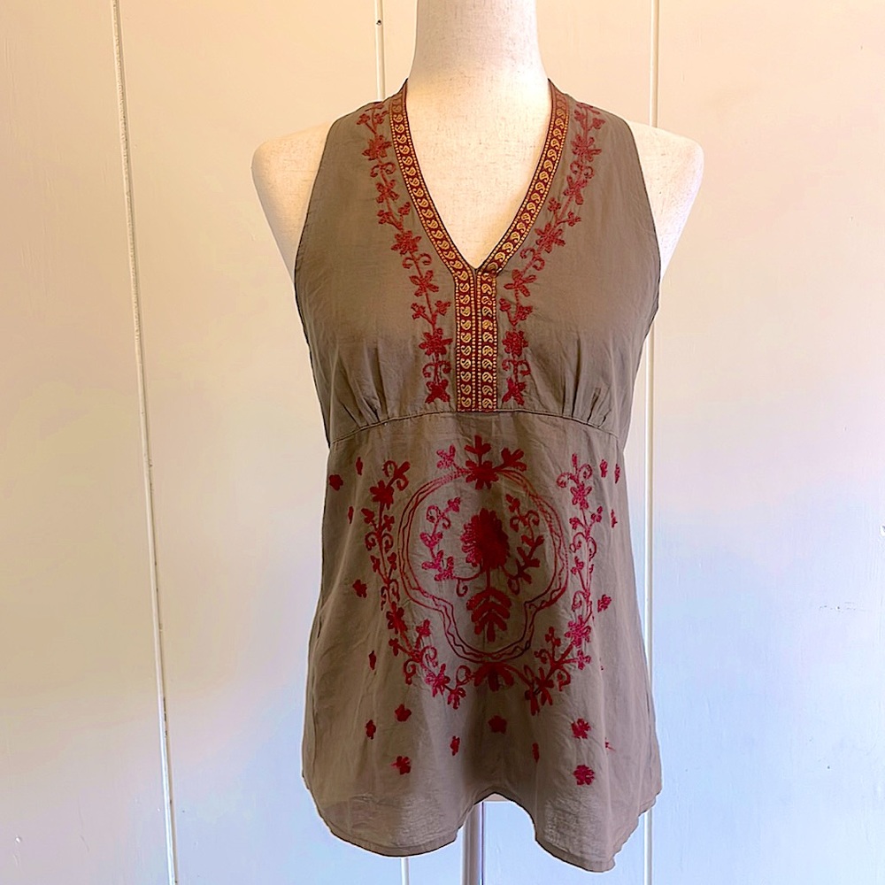 Funky People Halter Tank Medium Deep Brown Red Gold V Neck Good Condition